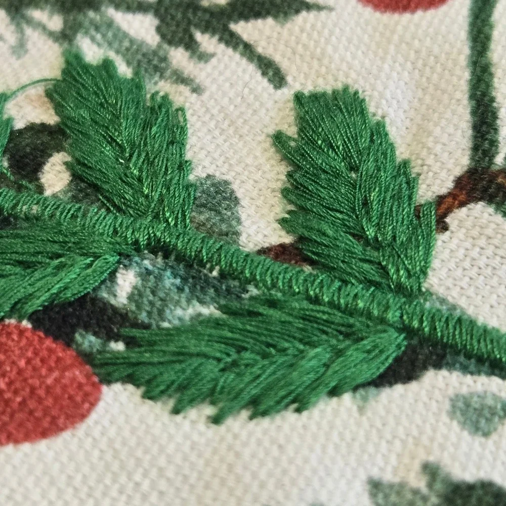 Crate & Barrel Winter Sprig Embroidered Table Runner 14x120in Holiday Christmas